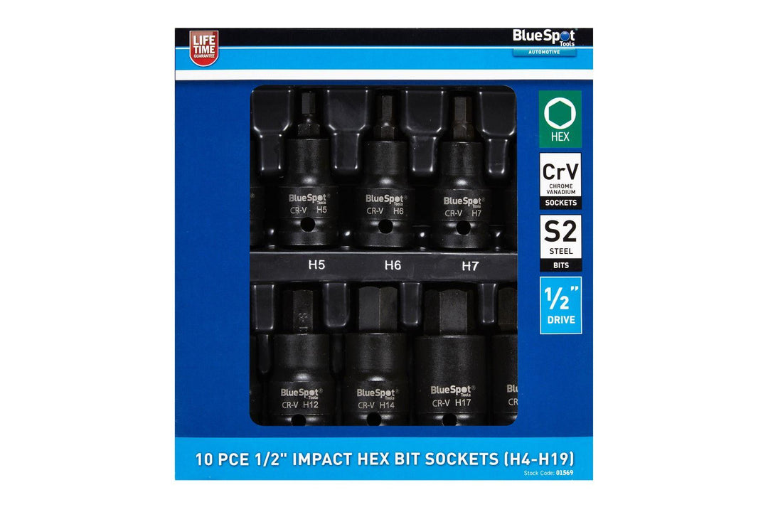 BLUE SPOT TOOLS 10 PCE 1/2" IMPACT HEX BIT SOCKETS (H4-H19) - Premium Automotive from BLUE SPOT - Just £20.99! Shop now at Bargain LAB