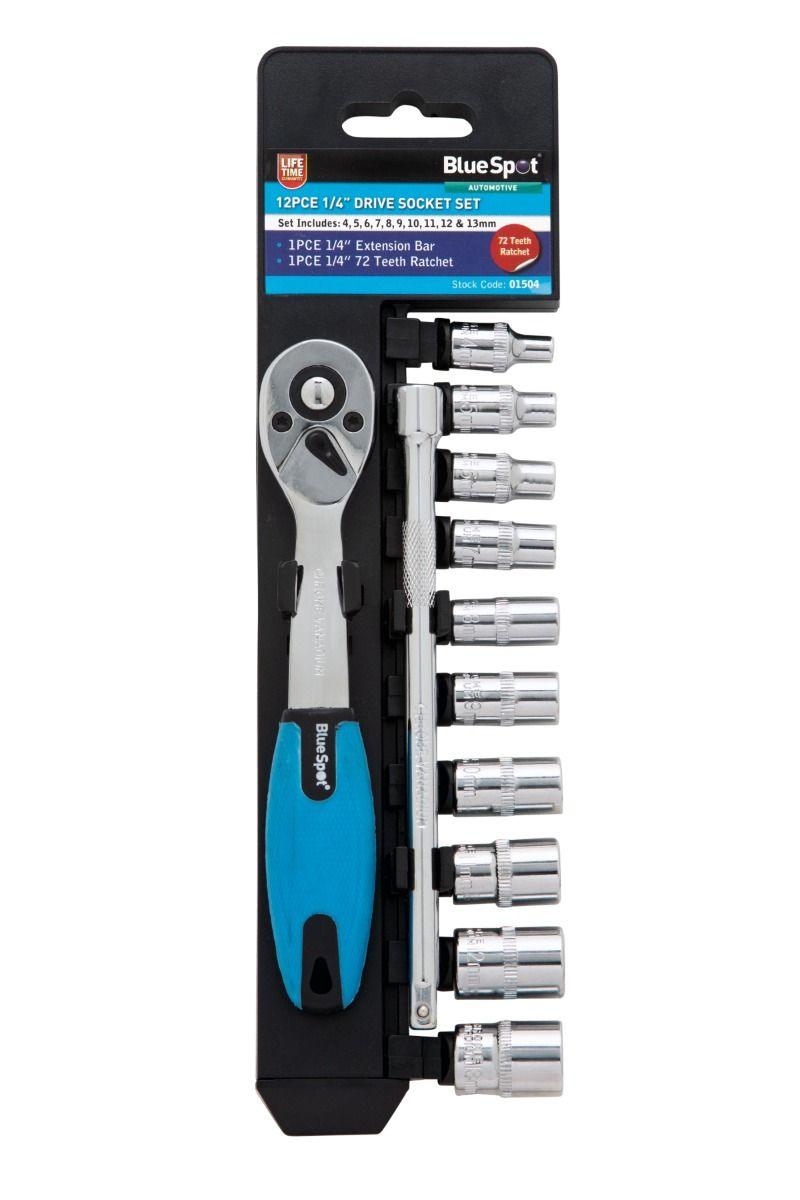 BLUE SPOT TOOLS 12 PCE 1/4" METRIC RATCHET & SOCKET SET (4-13MM) - Premium Automotive from BLUE SPOT - Just £17.99! Shop now at Bargain LAB