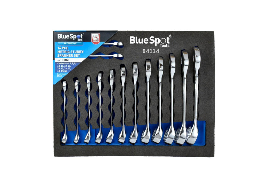BLUE SPOT TOOLS 14 PCE METRIC STUBBY SPANNER SET IN EVA FOAM (6-19MM) - Premium Automotive from BLUE SPOT - Just £25.99! Shop now at Bargain LAB