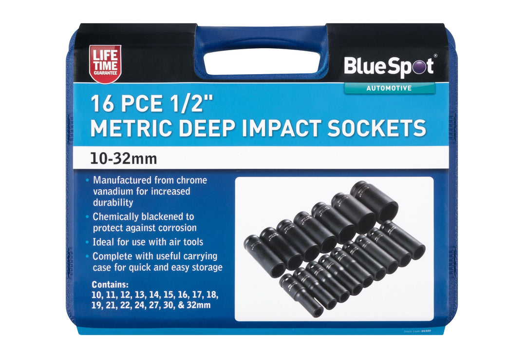 BLUE SPOT TOOLS 16 PCE 1/2" METRIC DEEP IMPACT SOCKETS (10-32MM) - Premium Automotive from BLUE SPOT - Just £49.95! Shop now at Bargain LAB