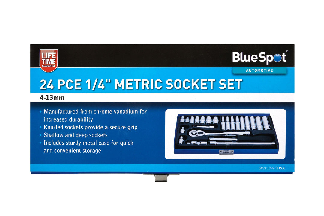 BLUE SPOT TOOLS 24 PCE 1/4" METRIC SOCKET SET (4-13MM) - Premium Automotive from BLUE SPOT - Just £31.99! Shop now at Bargain LAB