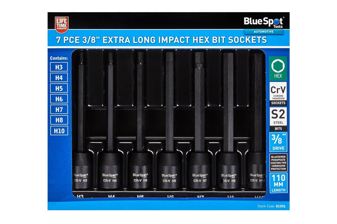 BLUE SPOT TOOLS 7 PCE EXTRA LONG 3/8" IMPACT HEX BIT SOCKETS - Premium Automotive from BLUE SPOT - Just £12.99! Shop now at Bargain LAB