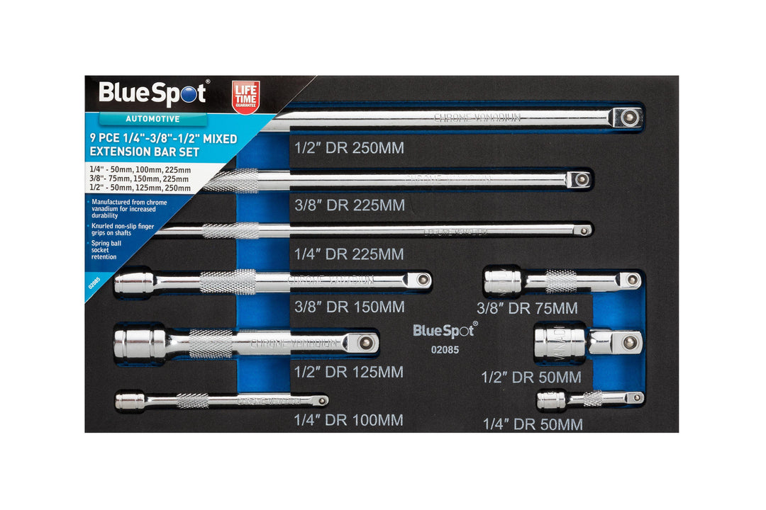 BLUE SPOT TOOLS 9 PCE 1/4"-3/8"-1/2" MIXED EXTENSION BAR SET - Premium Automotive from BLUE SPOT - Just £22.95! Shop now at Bargain LAB