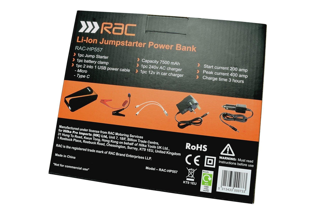 RAC 400 Amp Jump Starter Power Bank - Premium Automotive from HILKA - Just £64.99! Shop now at Bargain LAB