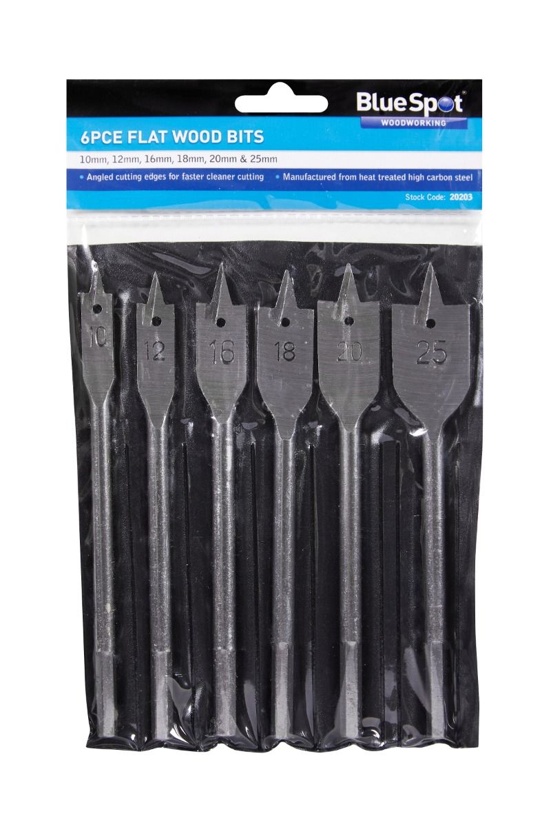 BLUE SPOT TOOLS 6 PCE FLAT WOOD BIT SET (10-25MM)