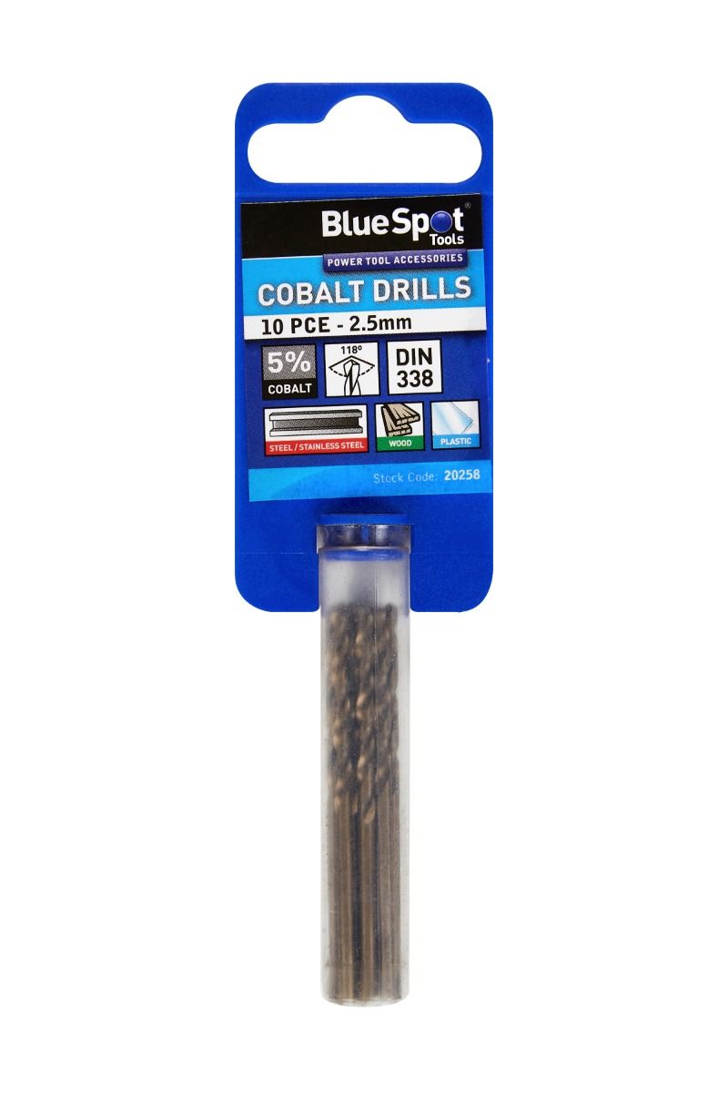 BLUE SPOT TOOLS 10 PCE COBALT DRILLS (2.5MM)