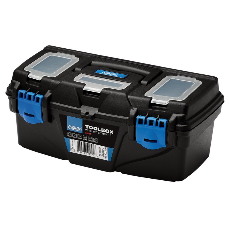 DRAPER Plastic Toolbox with Tote Tray, 13"