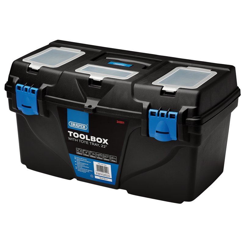 DRAPER Plastic Toolbox with Tote Tray, 22"