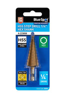 BLUE SPOT TOOLS 4-22MM HSS STEP DRILL 1/4" HEX SHANK