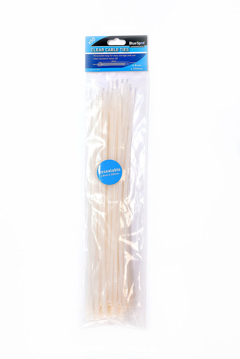 BLUE SPOT TOOLS 50 PCE 4.8MM X 350MM WHITE CABLE TIES