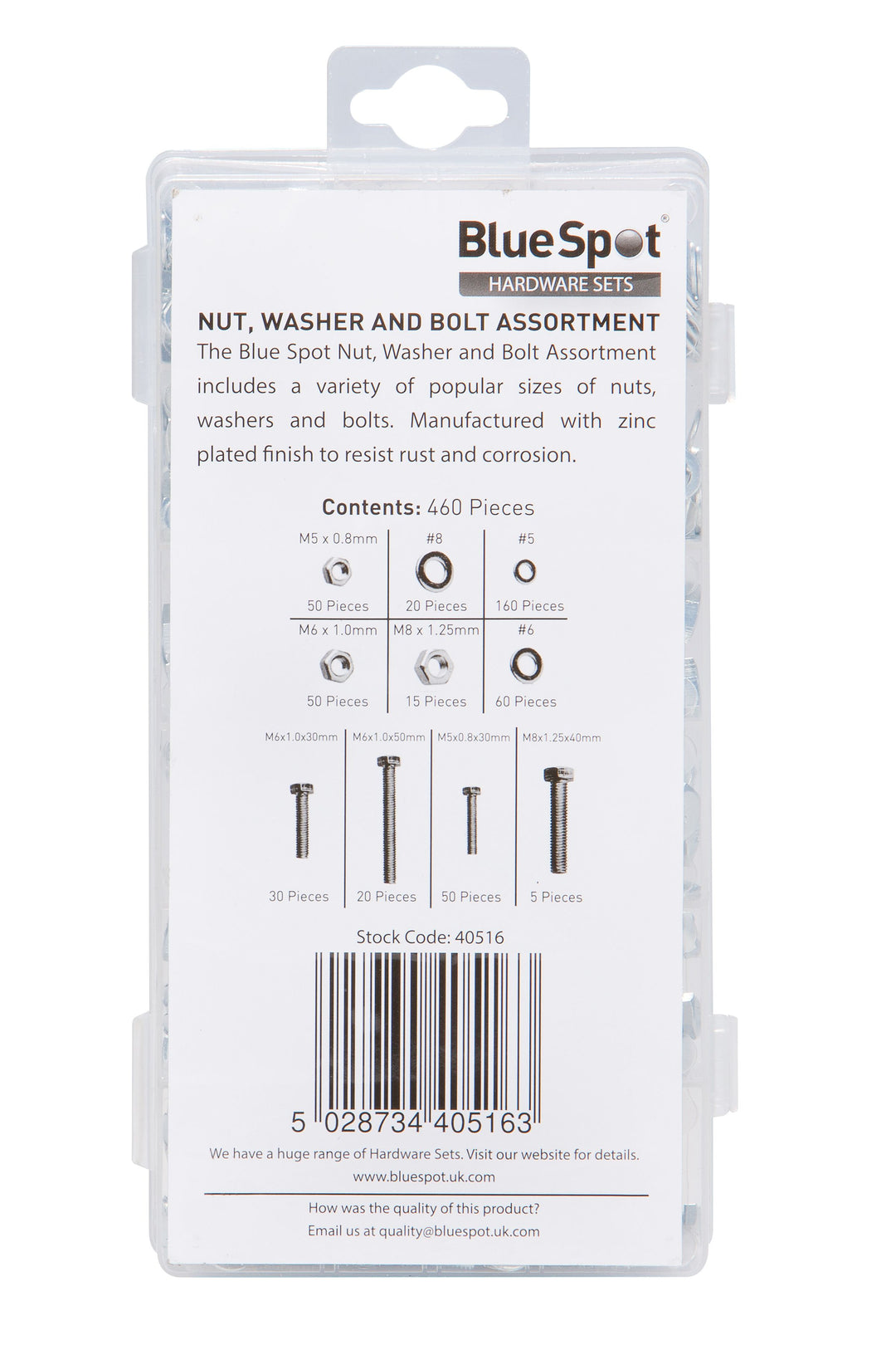 BLUE SPOT TOOLS 460 PCE ASSORTED NUT, WASHER AND BOLT SET