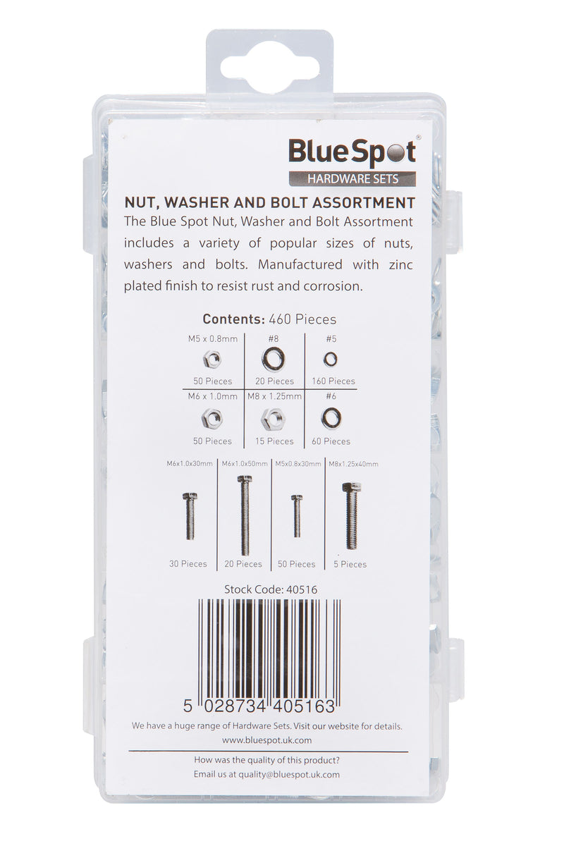 BLUE SPOT TOOLS 460 PCE ASSORTED NUT, WASHER AND BOLT SET