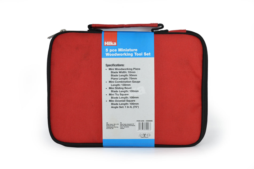 HILKA 5 pce Miniature Woodworking Tool Set in Bag