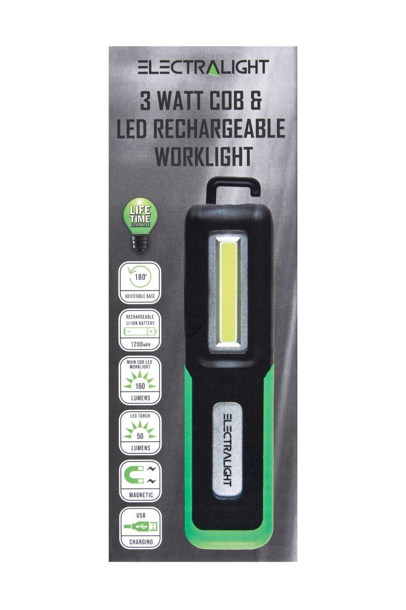 ELECTRALIGHT 3 WATT COB & LED RECHARGEABLE WORKLIGHT (160 LUMENS)