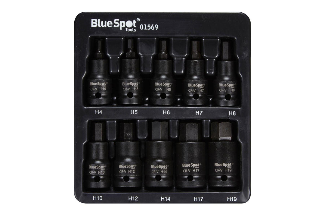BLUE SPOT TOOLS 10 PCE 1/2" IMPACT HEX BIT SOCKETS (H4-H19) - Premium Automotive from BLUE SPOT - Just £20.99! Shop now at Bargain LAB