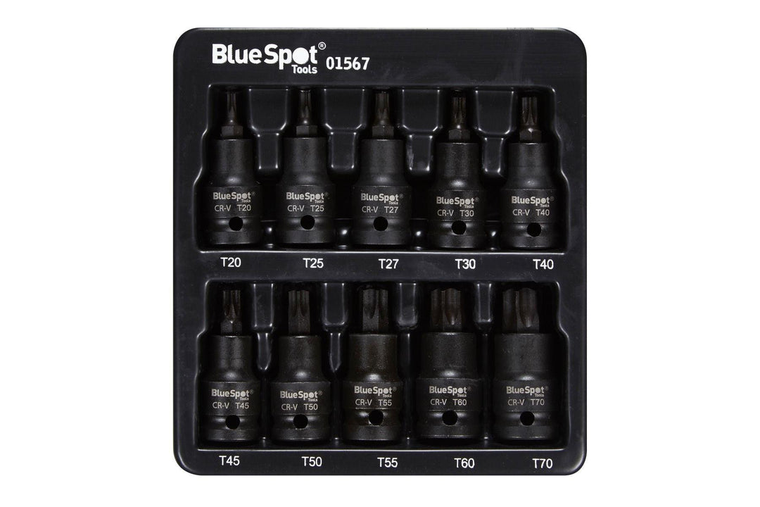 BLUE SPOT TOOLS 10 PCE 1/2" IMPACT TORX BIT SOCKETS (T20-T70) - Premium Automotive from BLUE SPOT - Just £20.99! Shop now at Bargain LAB