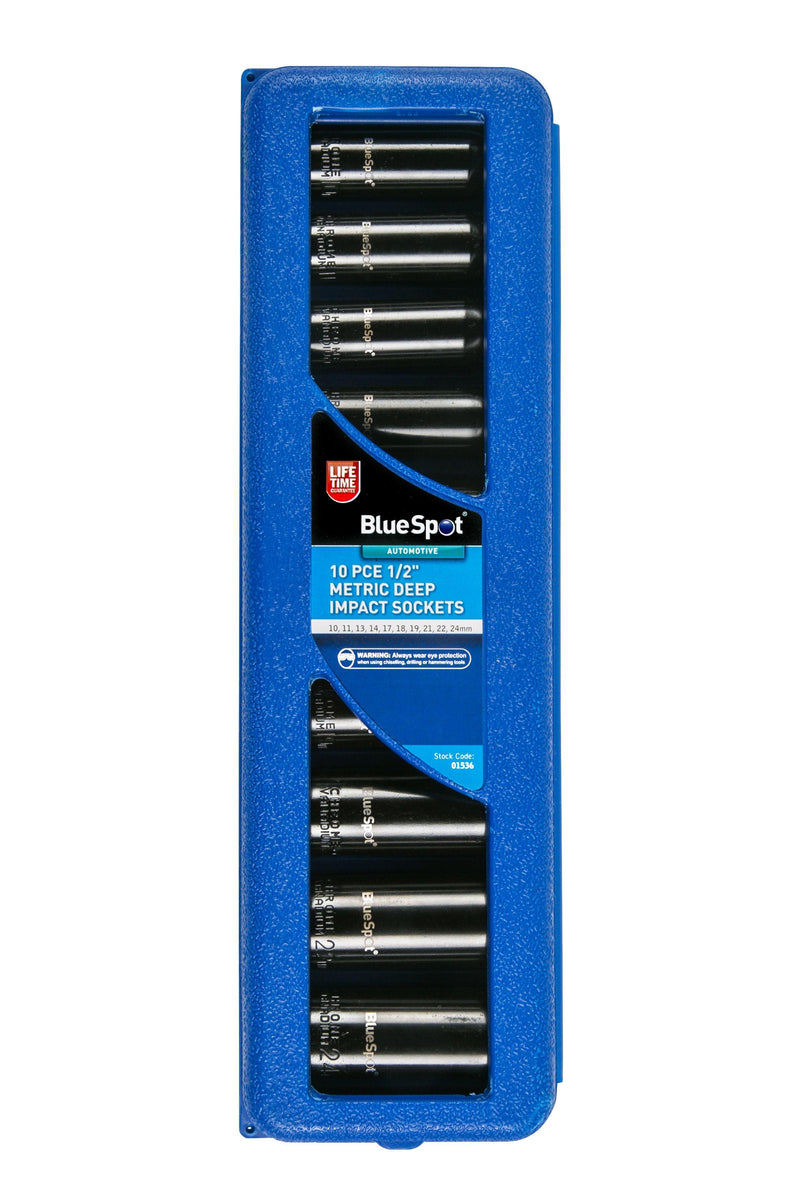 BLUE SPOT TOOLS 10 PCE 1/2" METRIC DEEP IMPACT SOCKETS (10-24MM) - Premium Automotive from BLUE SPOT - Just £28.99! Shop now at Bargain LAB