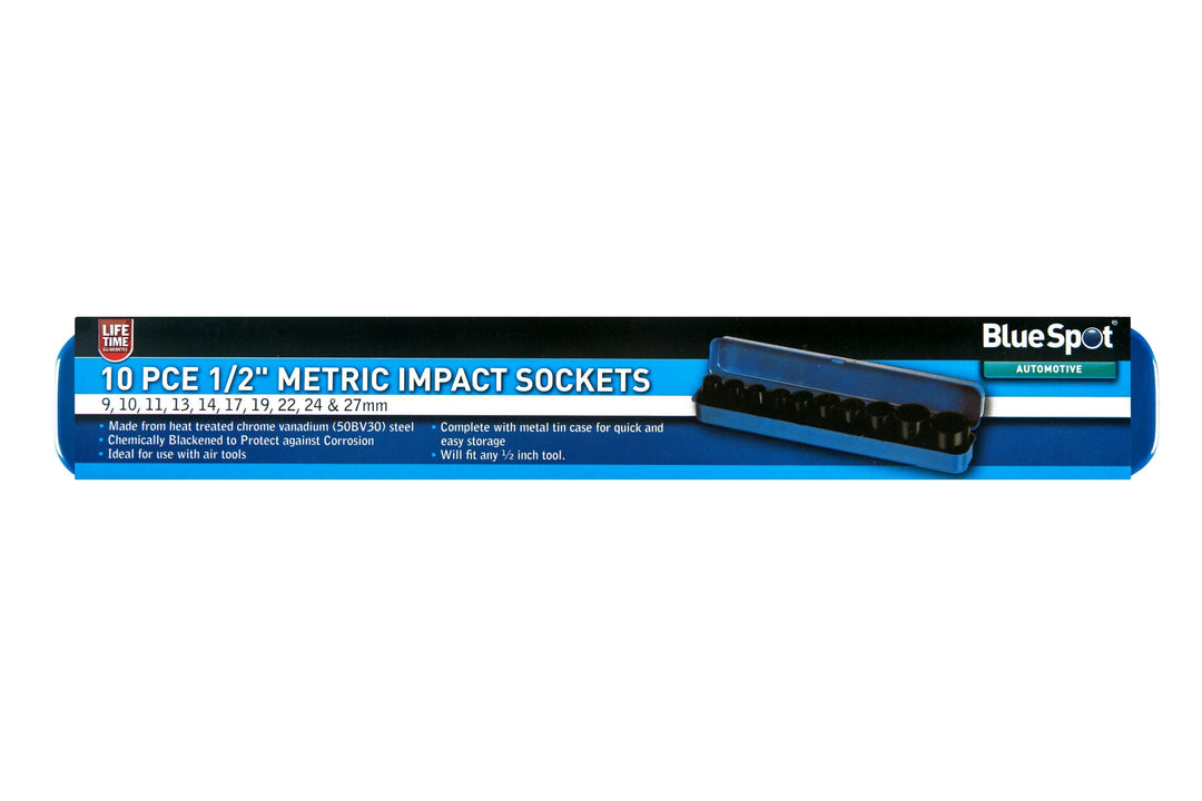 BLUE SPOT TOOLS 10 PCE 1/2" METRIC SHALLOW IMPACT SOCKETS (9-27MM) - Premium Automotive from BLUE SPOT - Just £14.49! Shop now at Bargain LAB
