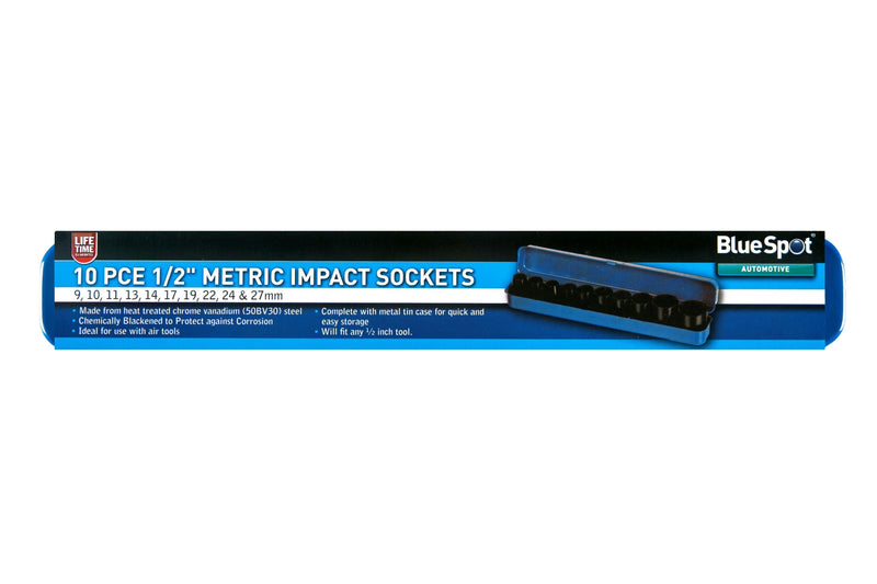 BLUE SPOT TOOLS 10 PCE 1/2" METRIC SHALLOW IMPACT SOCKETS (9-27MM) - Premium Automotive from BLUE SPOT - Just £14.49! Shop now at Bargain LAB