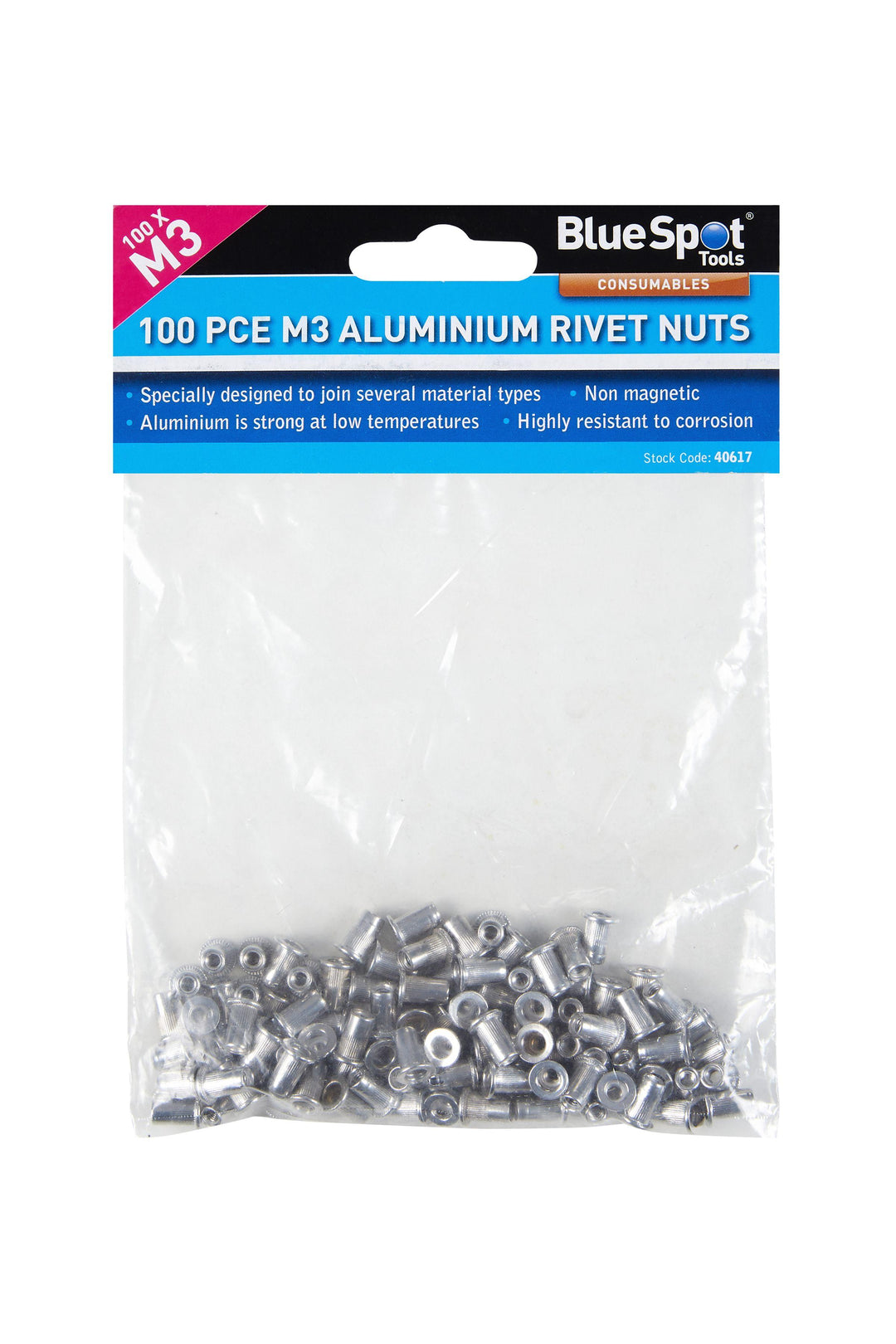 BLUE SPOT TOOLS 100 PCE M3 ALUMINIUM RIVET NUTS - Premium Engineering and Metalwork from BLUE SPOT - Just £7.55! Shop now at Bargain LAB