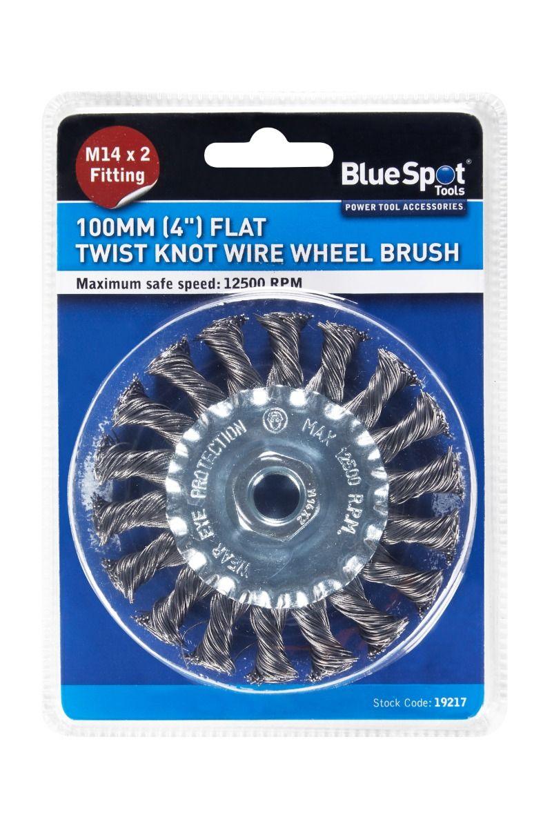 BLUE SPOT TOOLS 100MM (4") M14 X 2 FLAT TWIST KNOT WIRE WHEEL BRUSH - Bargain LAB