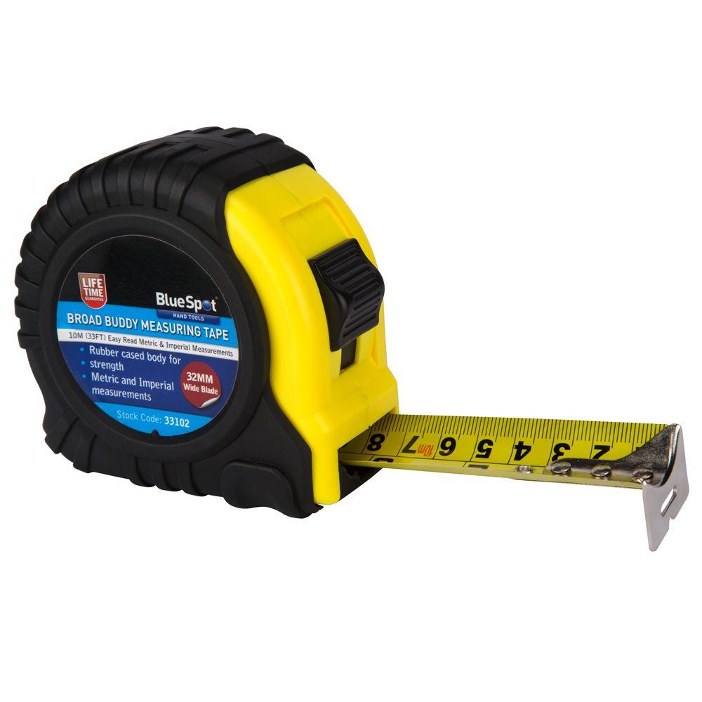 BLUE SPOT TOOLS 10M (33FT) EXTRA-WIDE BLADE TAPE MEASURE - Premium Hand Tools from BLUE SPOT - Just £11.95! Shop now at Bargain LAB