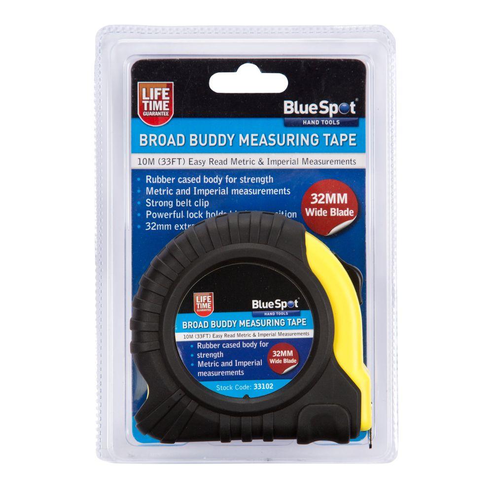 BLUE SPOT TOOLS 10M (33FT) EXTRA-WIDE BLADE TAPE MEASURE - Premium Hand Tools from BLUE SPOT - Just £11.95! Shop now at Bargain LAB