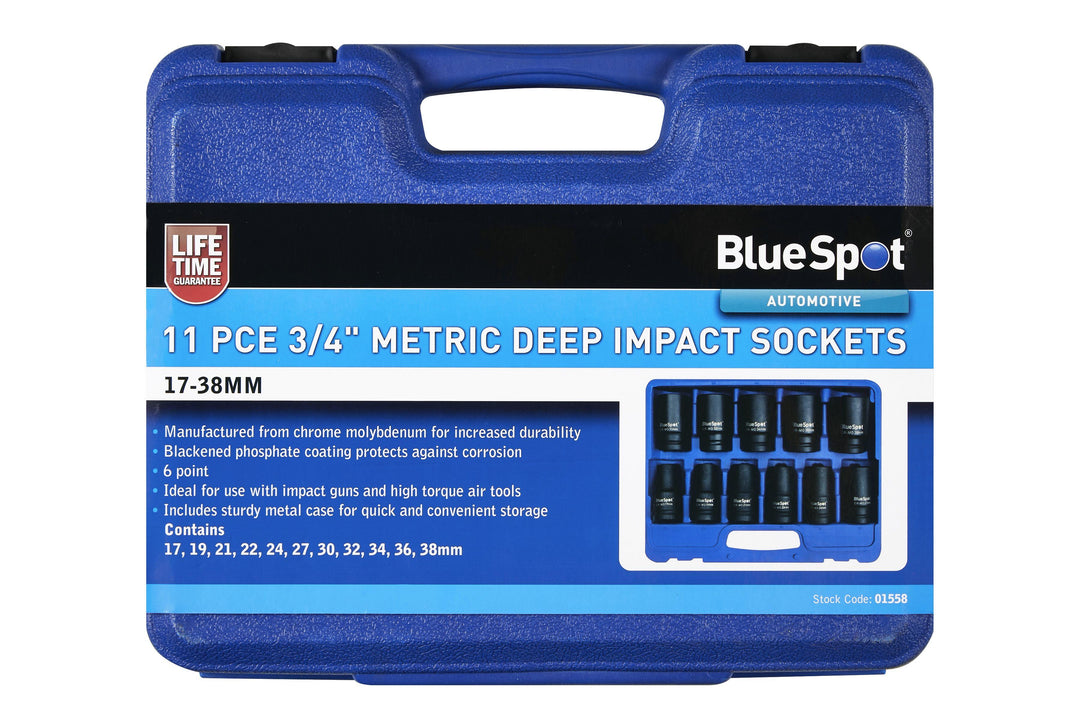 BLUE SPOT TOOLS 11 PCE 3/4" METRIC DEEP IMPACT SOCKETS (17-38MM) - Premium Automotive from BLUE SPOT - Just £67.95! Shop now at Bargain LAB