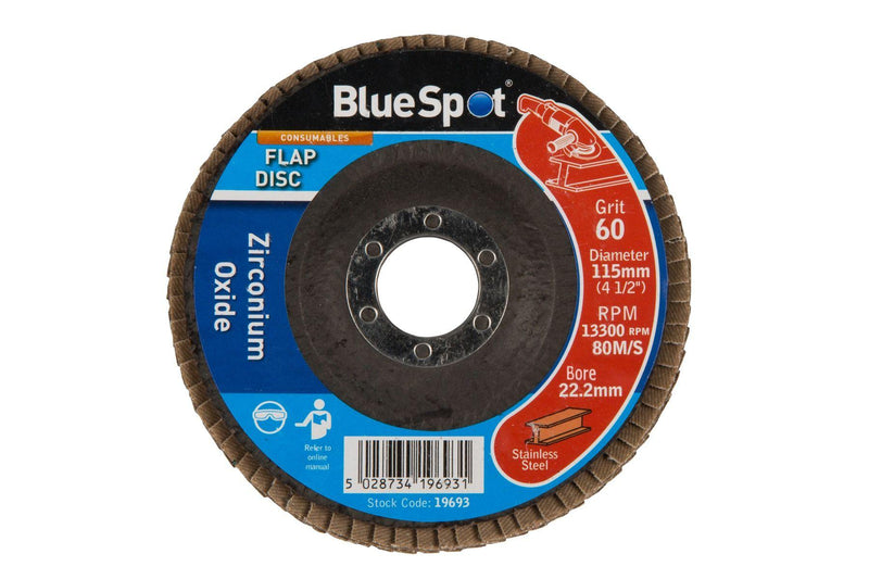 BLUE SPOT TOOLS 115MM (4.5") 60 GRIT ZIRCONIUM OXIDE FLAP DISC - Bargain LAB