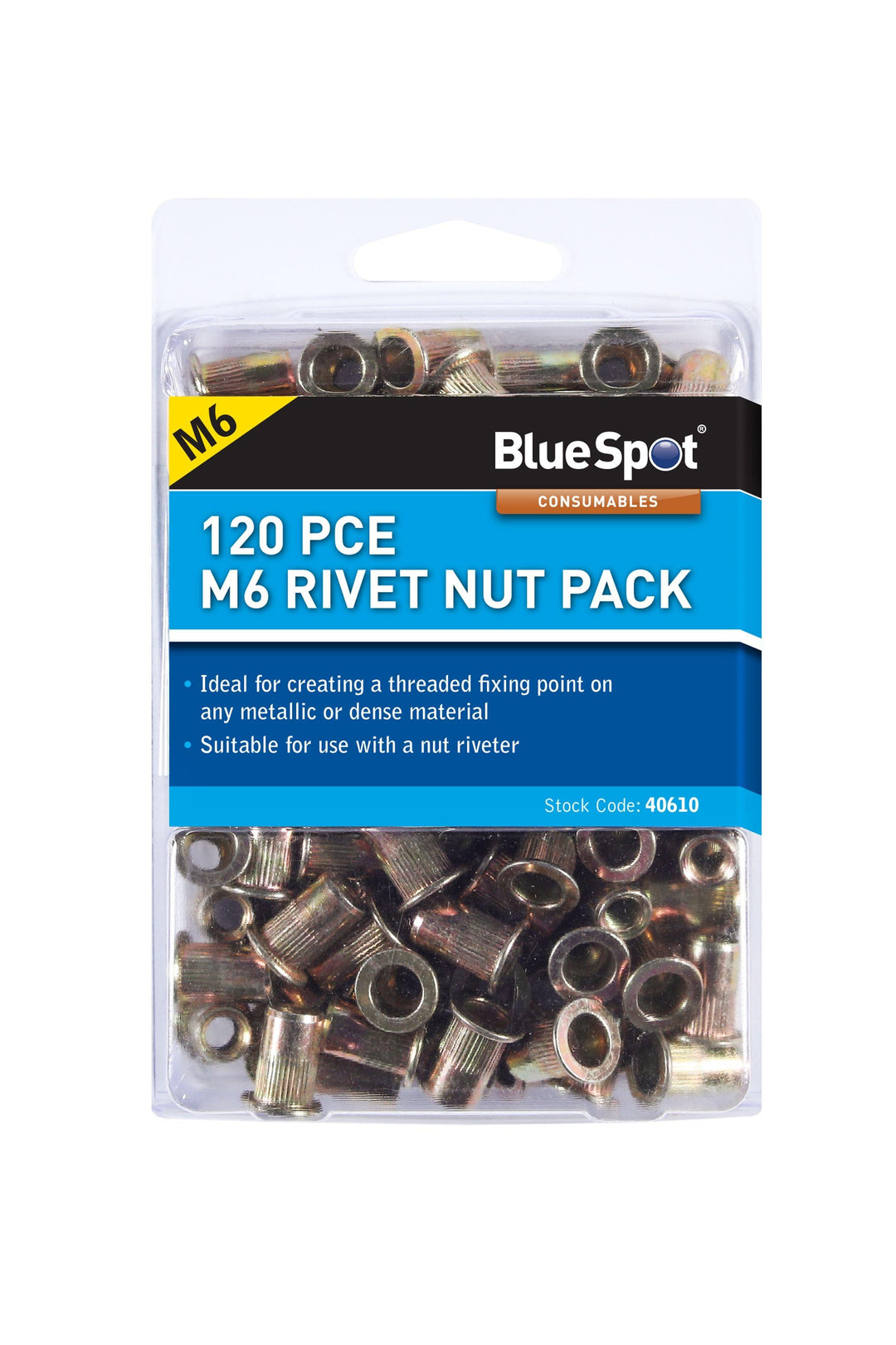 BLUE SPOT TOOLS 120 PCE M6 RIVET NUT PACK - Premium Engineering and Metalwork from BLUE SPOT - Just £7.99! Shop now at Bargain LAB