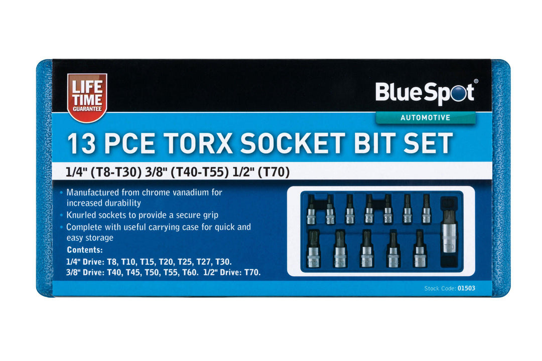 BLUE SPOT TOOLS 13 PCE TORX SOCKET BIT SET (T8-T70) - Premium Automotive from BLUE SPOT - Just £13.99! Shop now at Bargain LAB