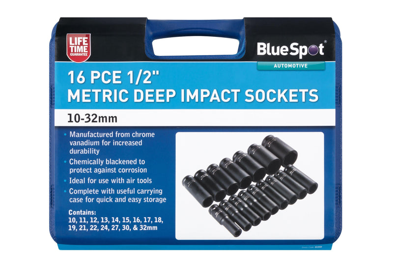 BLUE SPOT TOOLS 16 PCE 1/2" METRIC DEEP IMPACT SOCKETS (10-32MM) - Premium Automotive from BLUE SPOT - Just £49.95! Shop now at Bargain LAB