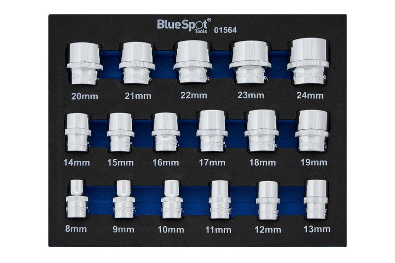 BLUE SPOT TOOLS 17 PCE 3/8" METRIC SHALLOW SOCKETS (8-24MM) (EVA FOAM) - Premium Automotive from BLUE SPOT - Just £18.99! Shop now at Bargain LAB