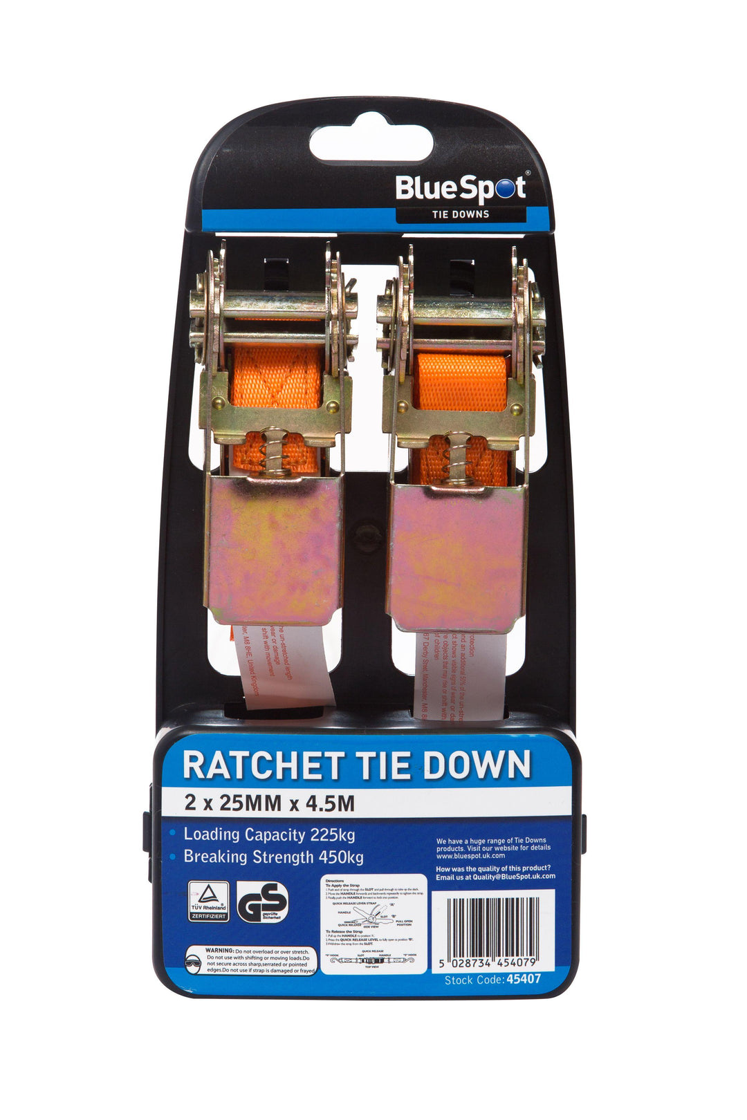 BLUE SPOT TOOLS 2 PACK RATCHET TIE DOWN (25MM X 4.5M/15FT) - Premium Bungees & Tie Downs from BLUE SPOT - Just £12.99! Shop now at Bargain LAB
