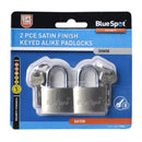 BLUE SPOT TOOLS 2 PCE 30MM SATIN FINISH KEYED ALIKE PADLOCKS - Premium Security from BLUE SPOT - Just £9.49! Shop now at Bargain LAB