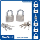 BLUE SPOT TOOLS 2 PCE 40MM SATIN FINISH KEYED ALIKE PADLOCKS - Premium Security from BLUE SPOT - Just £10.45! Shop now at Bargain LAB