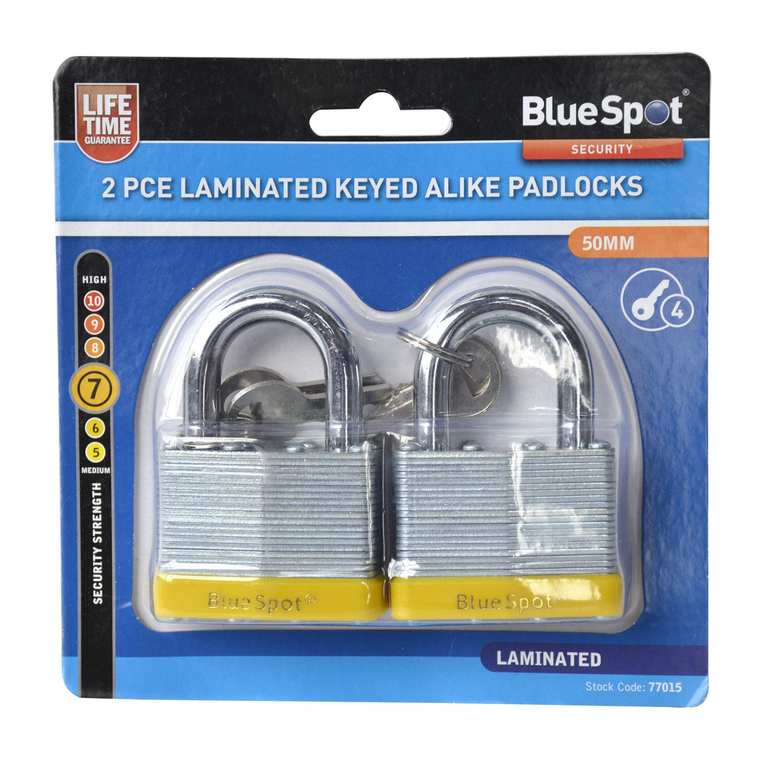 BLUE SPOT TOOLS 2 PCE 50MM LAMINATED KEYED ALIKE PADLOCKS - Premium Security from BLUE SPOT - Just £10.49! Shop now at Bargain LAB