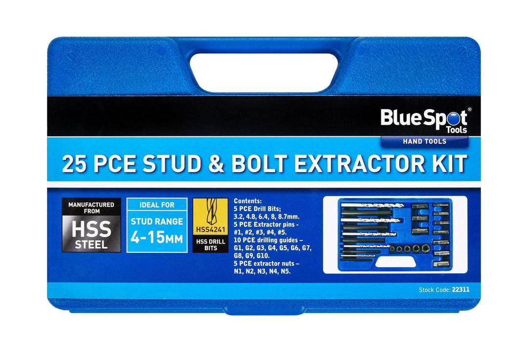 BLUE SPOT TOOLS 25 PCE STUD & BOLT EXTRACTOR KIT - Premium Engineering and Metalwork from BLUE SPOT - Just £20.99! Shop now at Bargain LAB