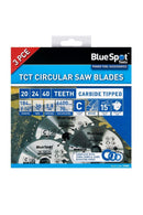 BLUE SPOT TOOLS 3 PCE 184MM X 30MM TCT CIRCULAR SAW BLADES (20, 24 & 40 TEETH) - Bargain LAB