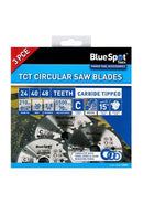 BLUE SPOT TOOLS 3 PCE 210MM X 30MM TCT CIRCULAR SAW BLADES (24, 40 & 48 TEETH) - Bargain LAB