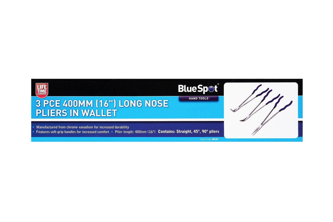 BLUE SPOT TOOLS 3 PCE 400MM (16") LONG NOSE PLIERS IN WALLET - Premium Hand Tools from BLUE SPOT - Just £29.49! Shop now at Bargain LAB