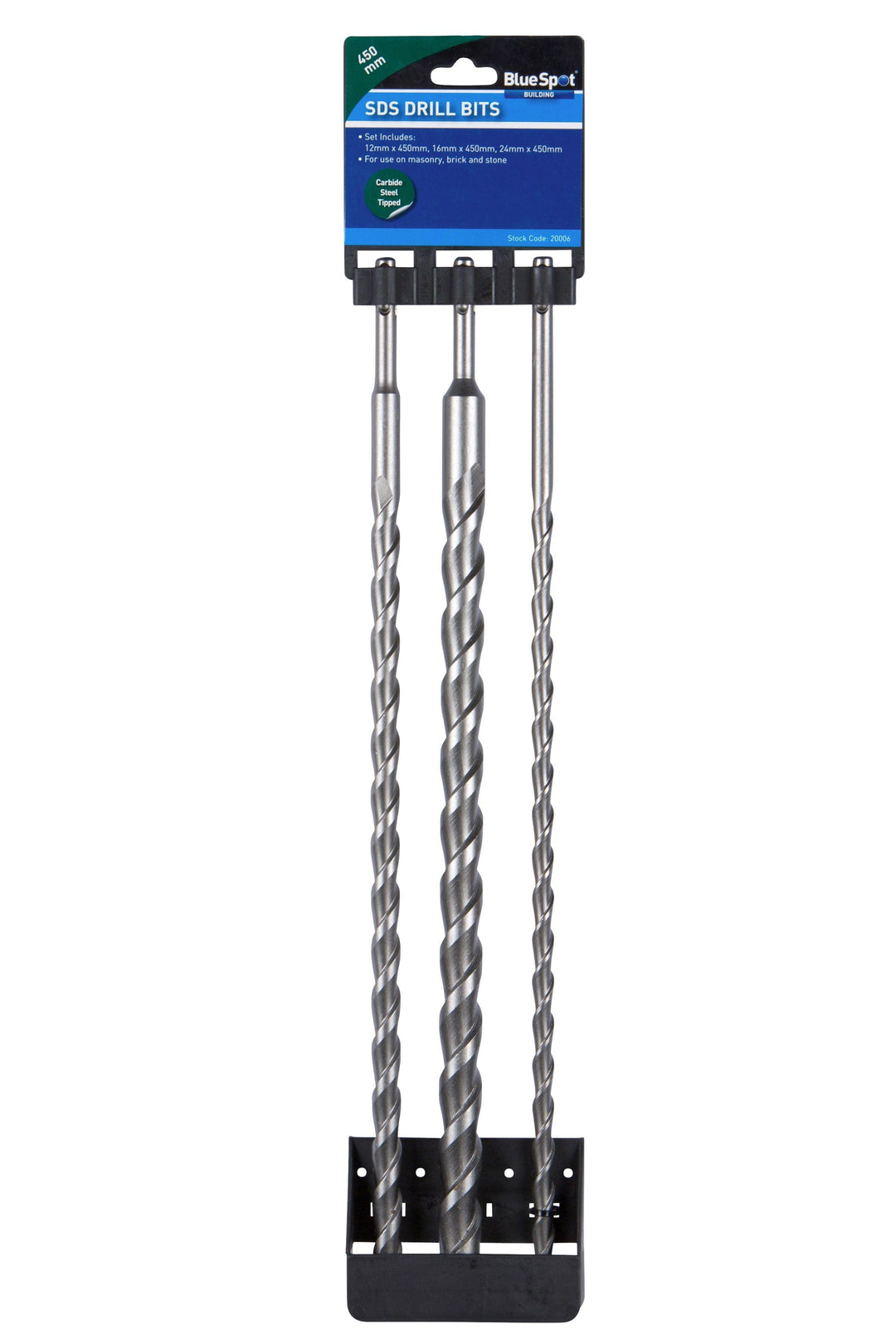 BLUE SPOT TOOLS 3 PCE 450MM SDS PLUS DRILL BIT SET (12, 16, 24MM) - Bargain LAB