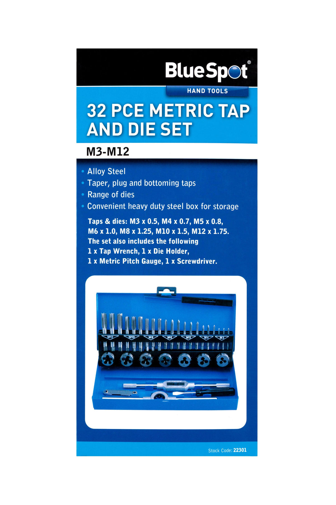 BLUE SPOT TOOLS 32 PCE METRIC TAP AND DIE SET (M3-M12) - Premium Engineering and Metalwork from BLUE SPOT - Just £34.99! Shop now at Bargain LAB
