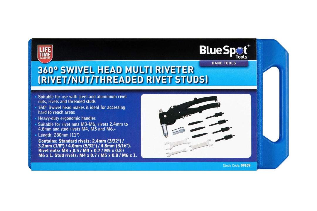 BLUE SPOT TOOLS 360° SWIVEL HEAD MULTI RIVETER (RIVET/NUT/THREADED RIVET STUDS) - Premium Engineering and Metalwork from BLUE SPOT - Just £58.95! Shop now at Bargain LAB