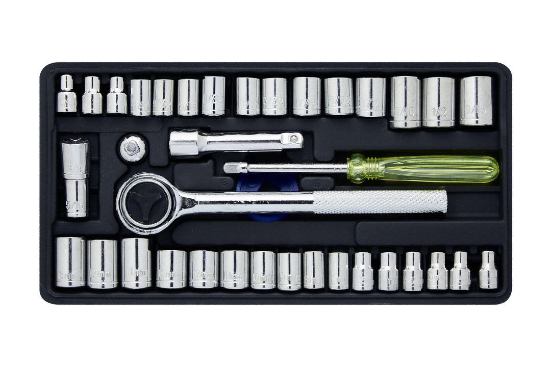 BLUE SPOT TOOLS 40 PCE 1/4" & 3/8" SOCKET SET (4-13MM) (5/32"-3/8") - Premium Automotive from BLUE SPOT - Just £11.49! Shop now at Bargain LAB