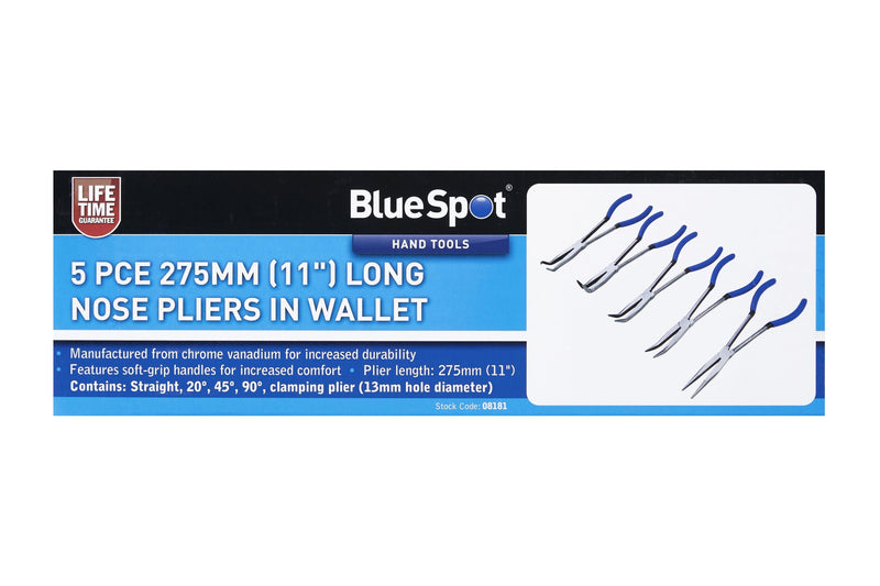 BLUE SPOT TOOLS 5 PCE 275MM (11") LONG NOSE PLIERS IN WALLET - Premium Hand Tools from BLUE SPOT - Just £29.99! Shop now at Bargain LAB