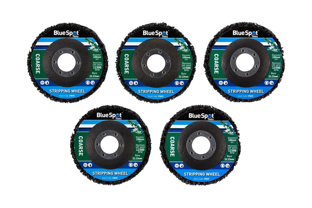 BLUE SPOT TOOLS 5PCE 100MM (4") COARSE STRIPPING WHEEL SET - Premium Abrasives from BLUE SPOT - Just £12.99! Shop now at Bargain LAB