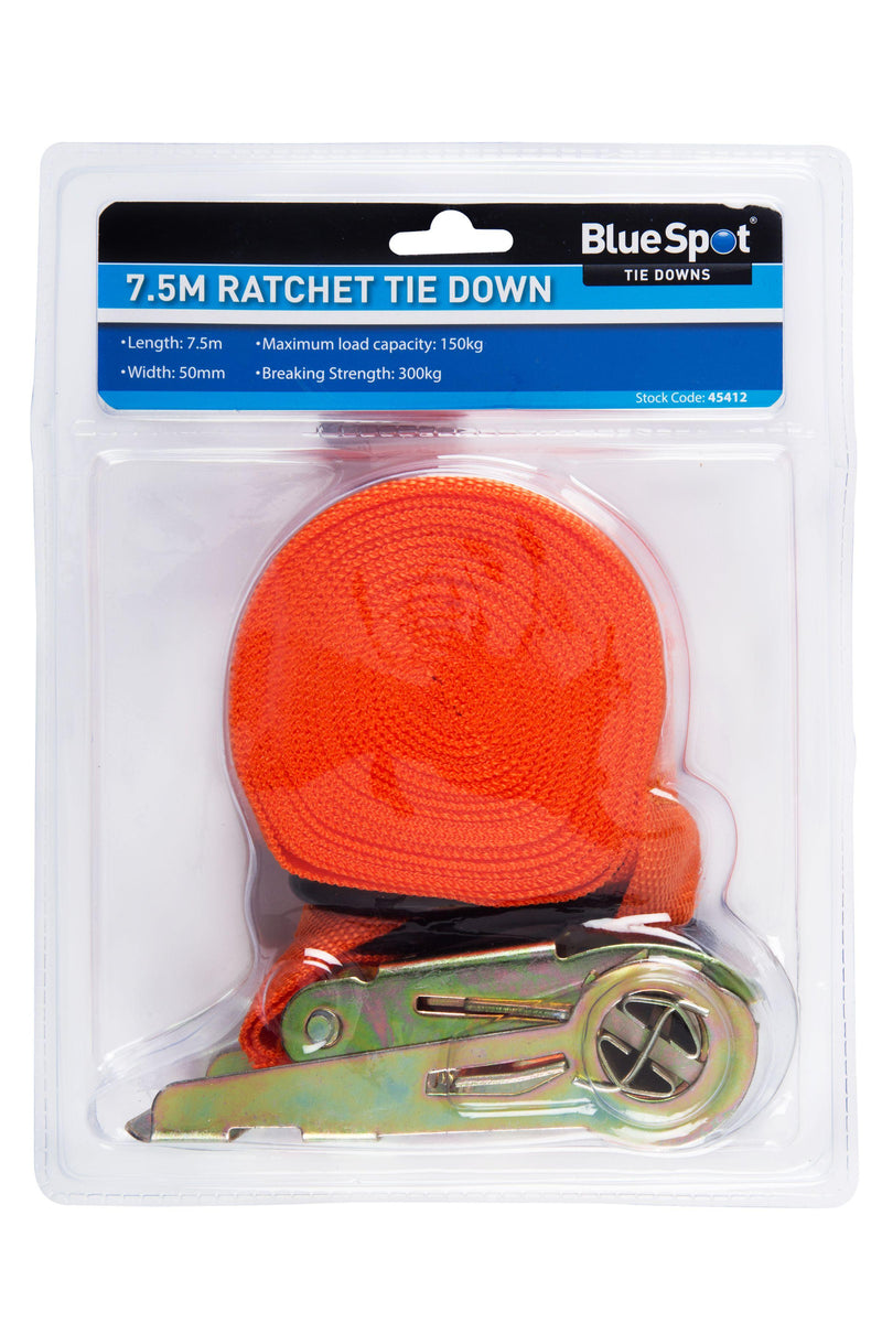 BLUE SPOT TOOLS 7.5M RATCHET TIE DOWN STRAP (50MM X 7.5M/25FT) - Premium Bungees & Tie Downs from BLUE SPOT - Just £11.99! Shop now at Bargain LAB