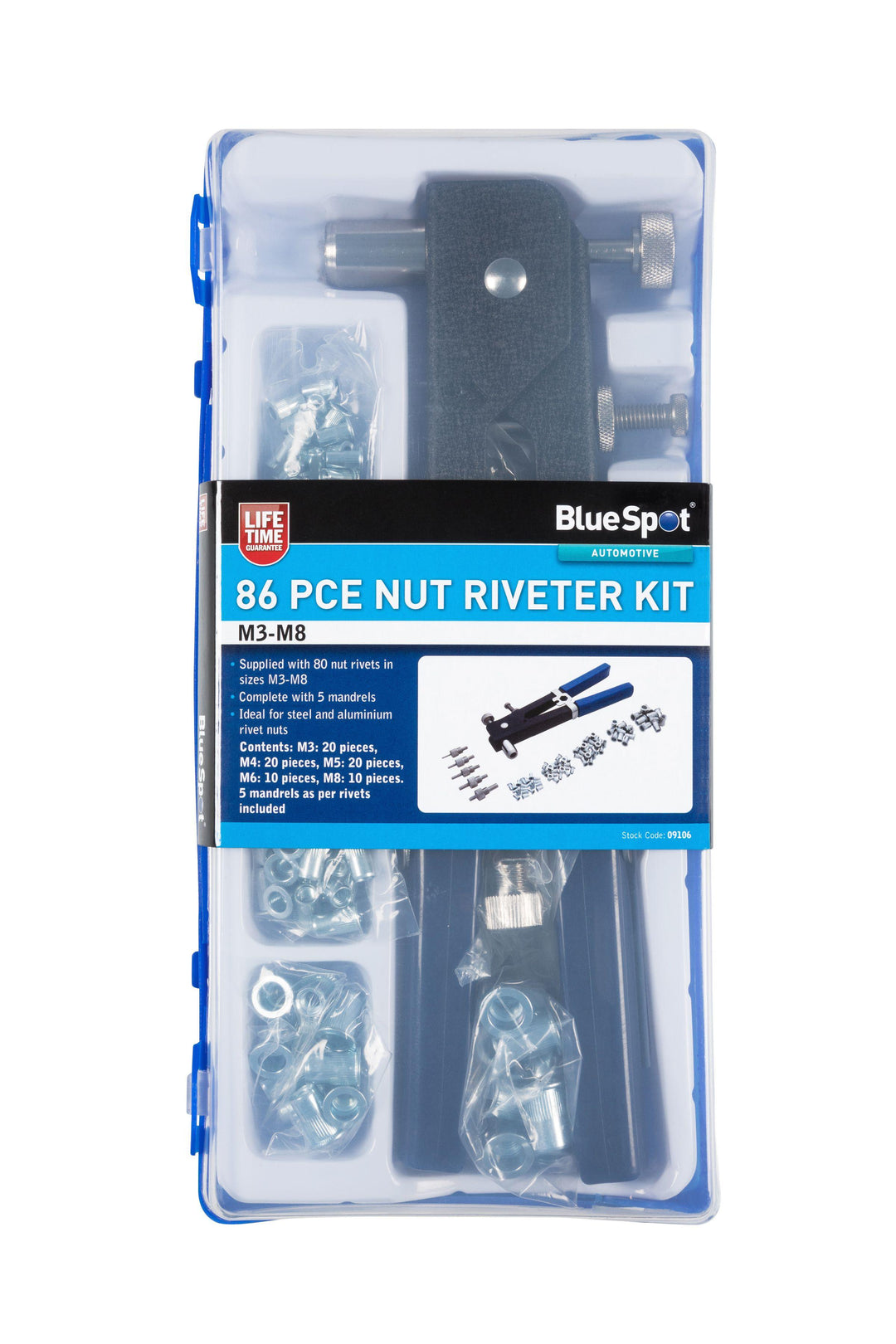 BLUE SPOT TOOLS 86 PCE NUT RIVETER KIT (M3 - M8) - Premium Engineering and Metalwork from BLUE SPOT - Just £24.99! Shop now at Bargain LAB