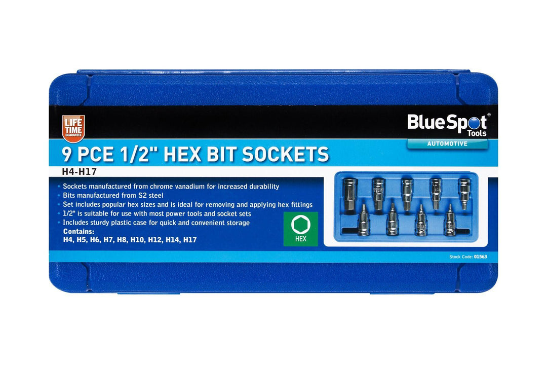 BLUE SPOT TOOLS 9 PCE 1/2" HEX BIT SOCKETS (H4 - H17) - Premium Automotive from BLUE SPOT - Just £25.99! Shop now at Bargain LAB